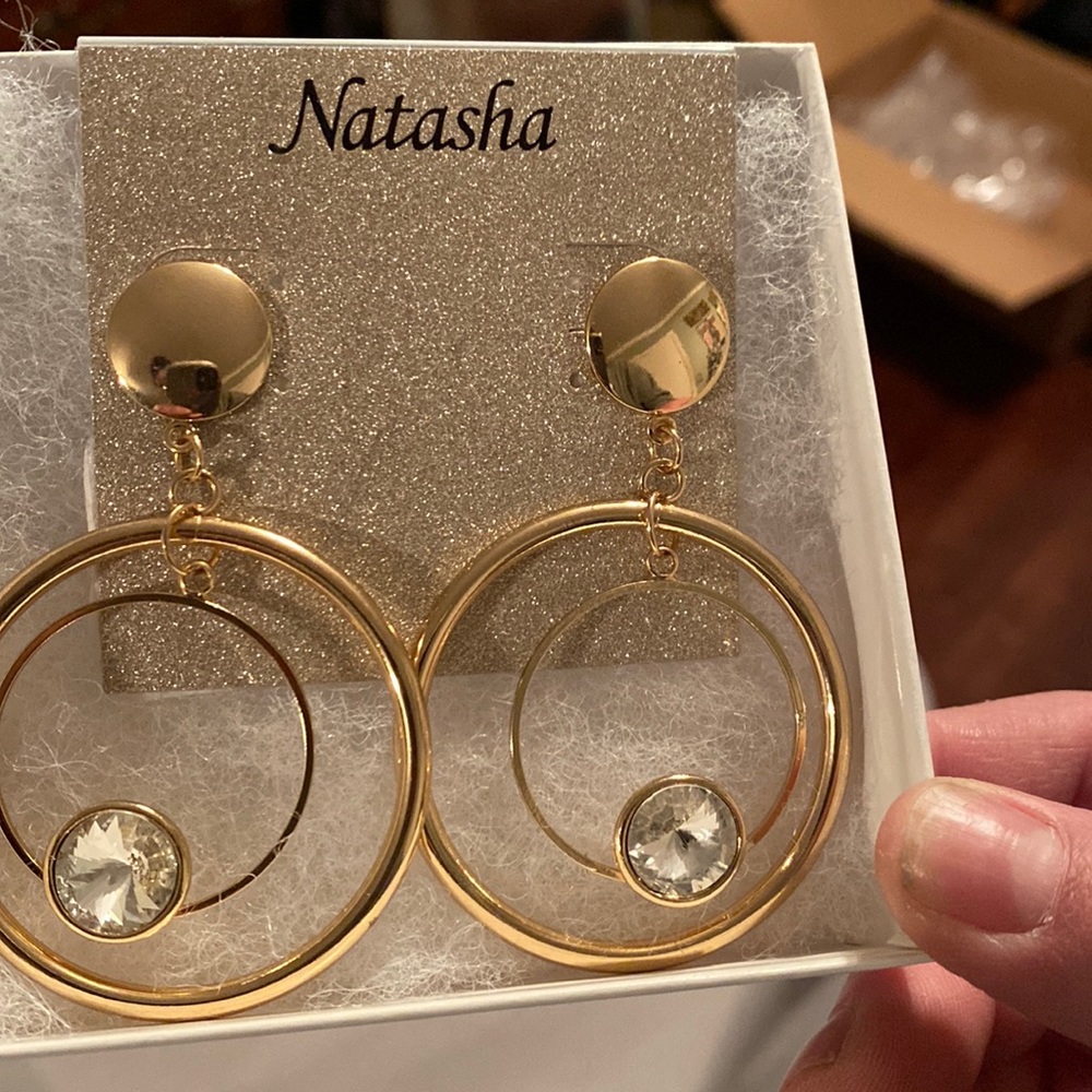 Natasha Gold studded hoops with rhinestone detail
